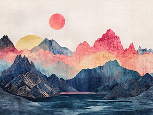 梦幻山水间的绚烂日出