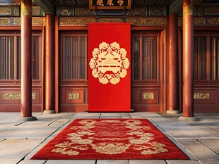 中式古典门前的喜庆布置