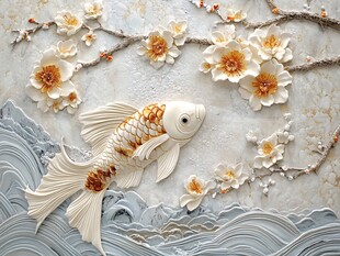 玉雕锦鲤戏繁花图