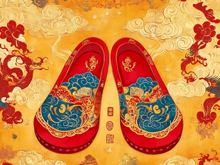 中式传统婚鞋 祥瑞图案精美