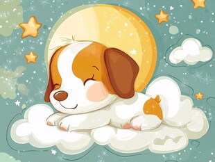 小狗云端睡在明月星光下