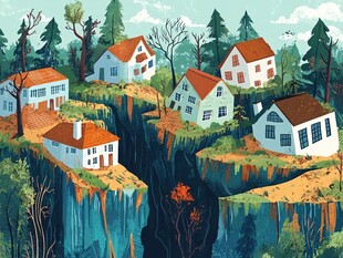 奇幻山间悬空房屋景观