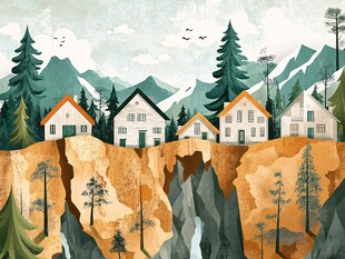 山间村落风景插画