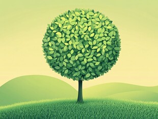 圆润绿树屹立绿色原野