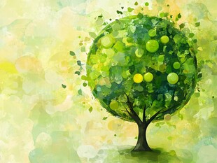 水彩风圆形绿植艺术插画