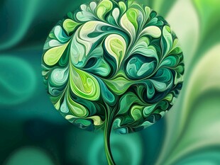 梦幻绿调抽象艺术球形树
