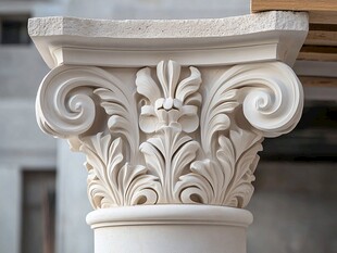 古典雕花石柱柱头特写