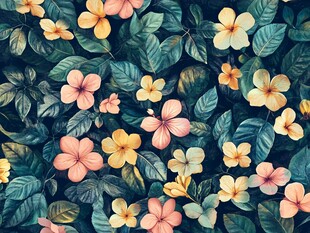 花卉绿叶无缝图案背景