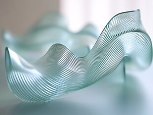蓝绿色波纹玻璃艺术品