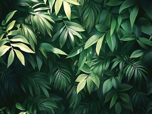 翠绿繁茂的热带植物叶片