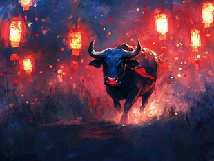 牛行灯火间 迎喜庆氛围