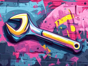 彩色涂鸦风的扳手工具