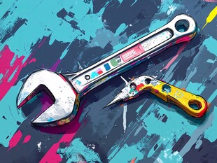 多彩扳手与美工刀艺术图