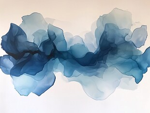 蓝色水墨晕染抽象艺术画