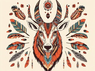 部落风羚羊插画艺术作品