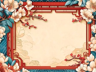 中式花鸟边框古典背景图