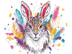彩色绘风的梦幻兔子形象