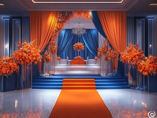橙蓝撞色梦幻婚礼舞台