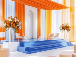 橙蓝撞色婚礼仪式场地