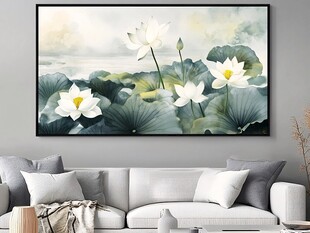 中式荷花挂画 装点雅致客厅