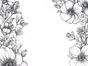 黑白花卉边框图案设计