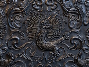 中式浮雕麒麟花纹装饰