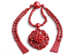 红珊瑚雕花精美项链