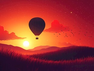 夕阳下的热气球浪漫之旅