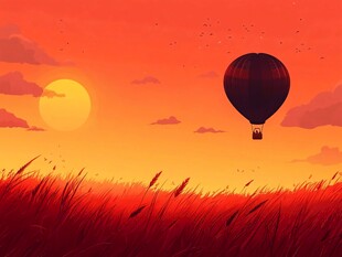 夕阳下的热气球浪漫之旅