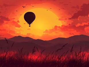 夕阳下的热气球浪漫之旅