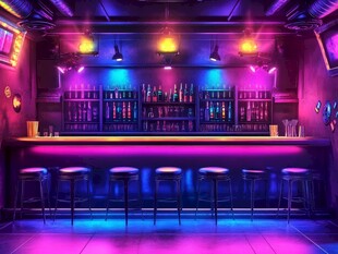 霓虹闪烁的酷炫酒吧空间