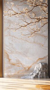 中式大理石墙饰配花枝景