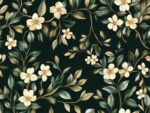 深绿底白花枝叶图案