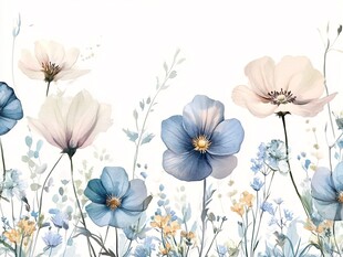 清新蓝白花卉插画图案