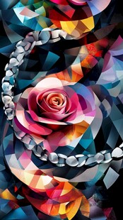 多彩几何背景中的玫瑰项链