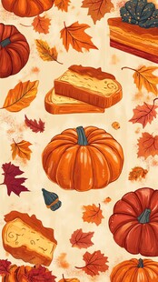 秋季南瓜美食与落叶插画