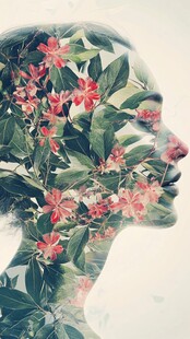 人面繁花相映美