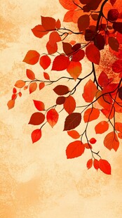 秋日红枫叶枝美丽景致