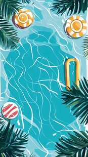 夏日泳池派对装饰插画