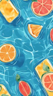 清凉水果泳池插画图案