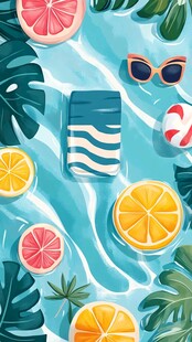 夏日泳池清凉度假元素