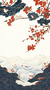 中式山水花鸟古风插画