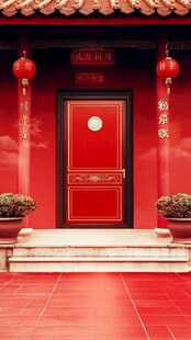 中式红门新春庭院景致