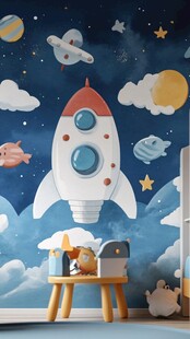 梦幻太空主题儿童房墙绘