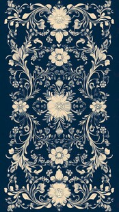 蓝底米白花精美装饰图案