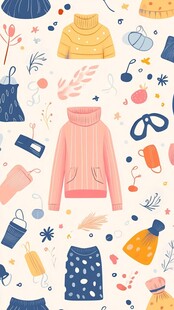 可爱风秋冬服饰及配饰图案