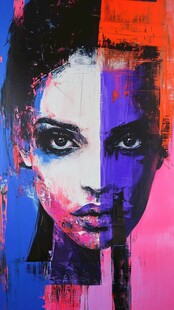 色彩碰撞的抽象女性肖像