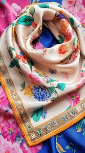 花卉图案真丝方巾展示