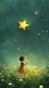 小女孩仰望夜空中的星星