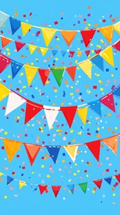 彩色三角彩旗装点的欢乐背景
